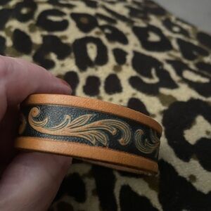 Tooled Leather Cuff Bracelet in Tan and Black